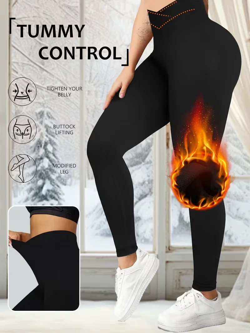 Winter Plush Ski Pants High Waist Soft Thickened Warm Casual Pants Cross Waist Yoga Pants Large Size Clothing Plus Size Leggings