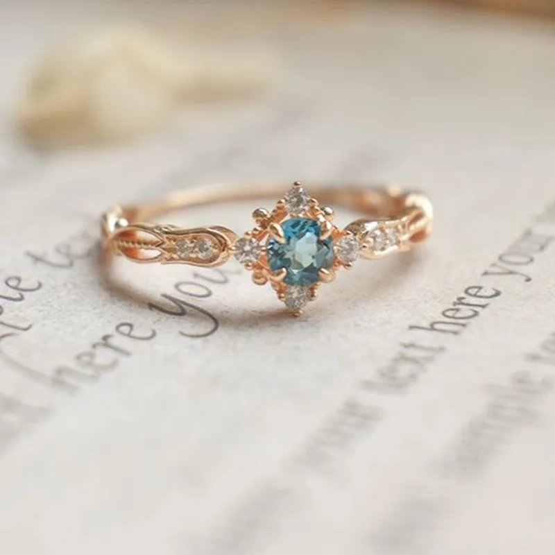 زنبق عتيق للوادي الأحجار الكريمة الزرقاء خاتم حي للنساء خاتم ياباني طازج مرصع على الموضة مجوهرات فاخرة خفيفة #1