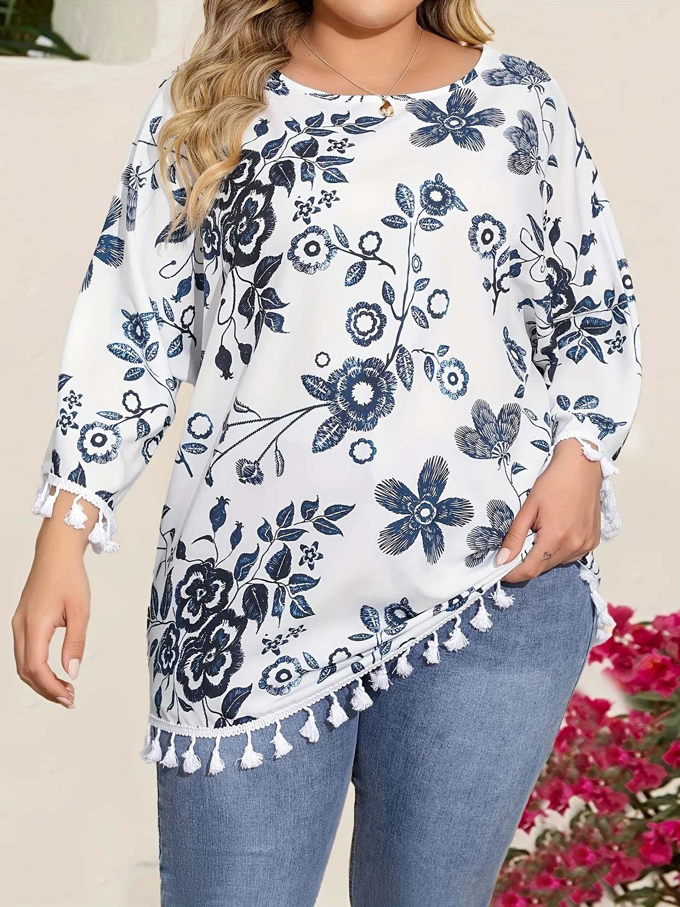 Plus Size Fashion Loose Shirt Woman Elegant Round-Neck Woman T Shirt Printed Casual Woman T Shirt Holiday Weekend Top