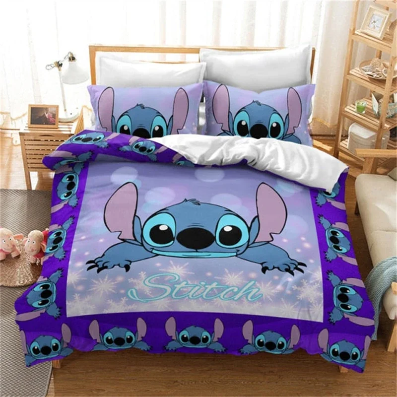 Duvet Cover 3D Anime Stitch Pattern Duvet Cover Set Pillowcase Bedding Set Single Double Queen Size Support Custom Size Kids