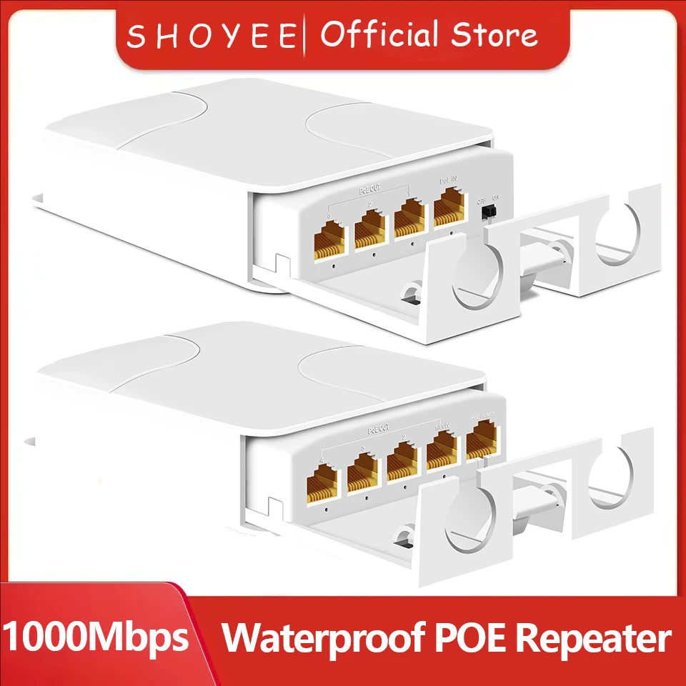 4/5 Port Waterproof POE Extender 4 Port Repeater 100/1000Mbps Outdoor Network IP55 VLAN 44-57V for POE Camera Wierless AP