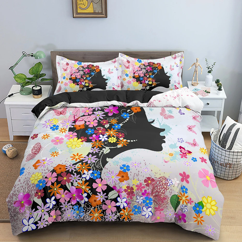 Beautiful Girl Cartoon Bedding Set Boys Girls Twin Queen Size Duvet Cover Pillowcase Bed Kids Adult Fashion Home Textileextile