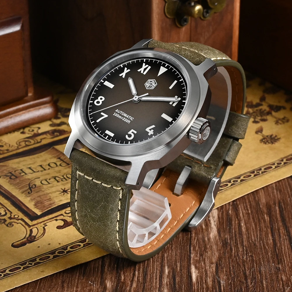 Montre Automatique Mécanique Vintage YN55 San Martin 40mm Étanchéité 10 Bar Modèle Classique pour Hommes Design Élégant et Durable SN0065 Fabriquée en Acier Inoxydable 316L avec Bracelet en Cuir et Fonction Luminova