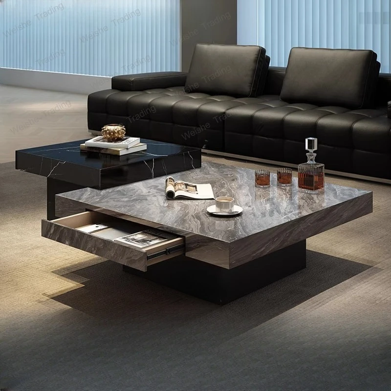

light luxury rock slab coffee table household living room size apartment Internet celebrity square high and low combination
