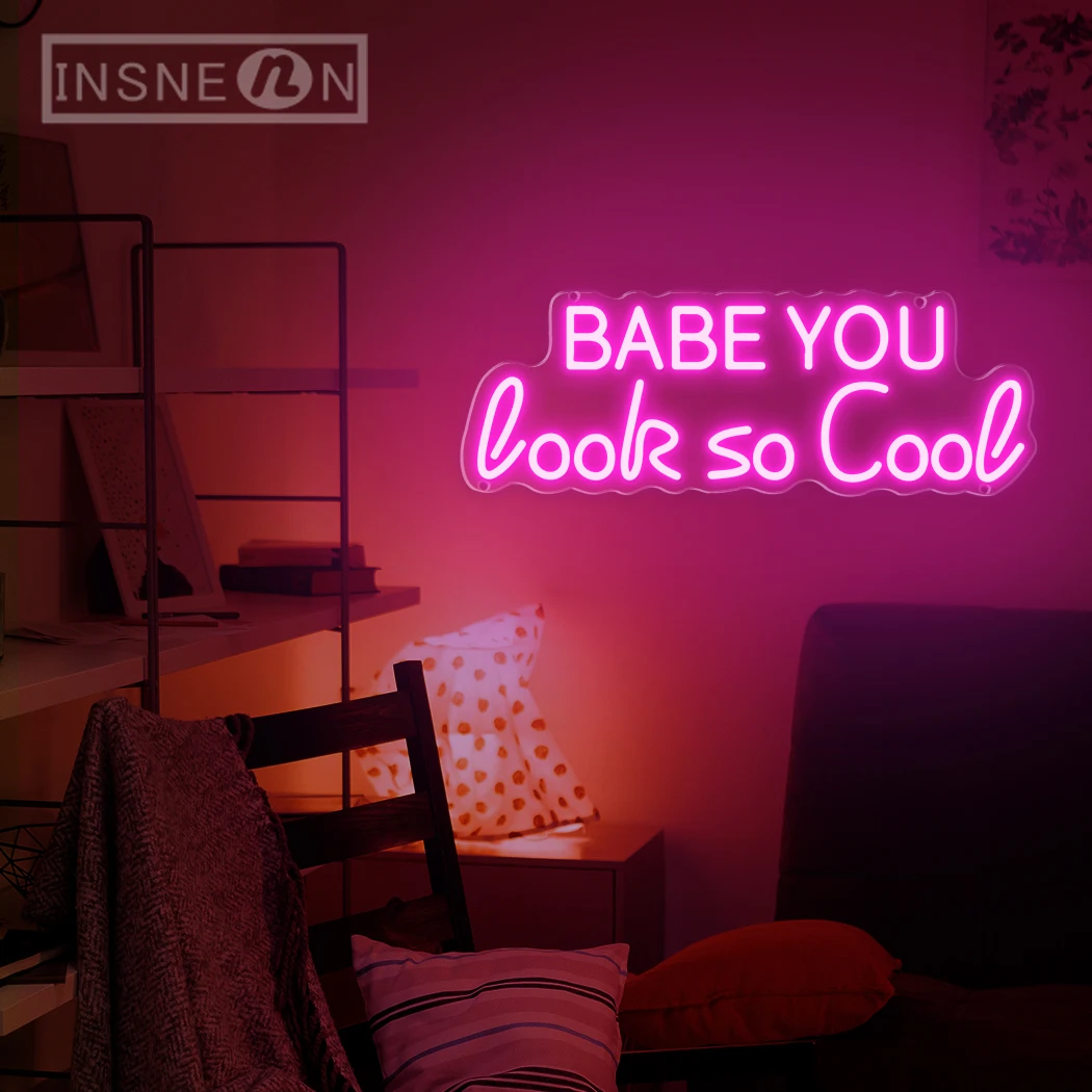 Babe You Look So Cool LED Neon Sign USB Powered for Home Art Wall Decor Bar Bedroom Wedding Birthday Party Valentine's Day Gift