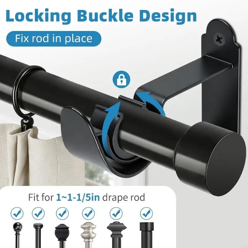 Pack of 4 Single Curtain Rod Holders Iron Wall and Ceiling Mount Drape Brackets Fit 22/28Mm Rod for Home Office 37JD