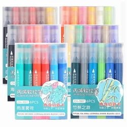 6 Colors/set Acrylic Paint Pens Brush Tip Acrylic Markers for Rock Painting,Glass,Stone,Wood,Ceramic Fabric Scrapbooking