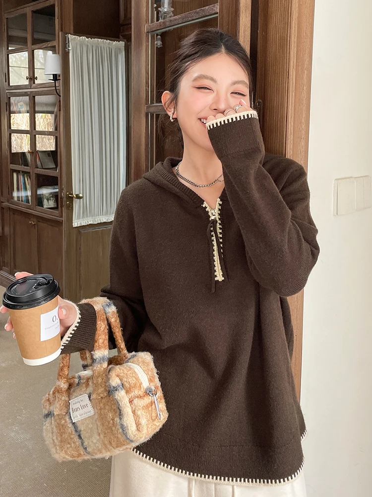 

Slimming Effect f-Zip Hoodie Women's Autumn Winter Casual Loose Fit Sweater Not Fattening MM oulder-Length Zipper Design