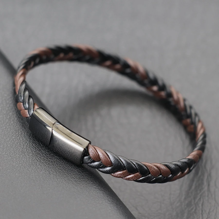 2025 Men Leather Bracelet Stainless Steel Detachable Buckle Hiphop Rock Wrap Braclet Bangle Gifts For Him Leisure Pulseira Joias