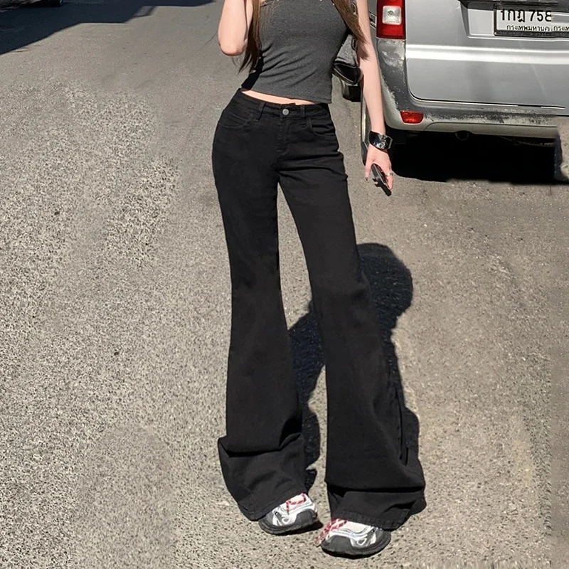 New Low Waist Boot Cut Jeans For Women Fashion Stretch Denim Flared Pants Black Casual Female Bell Bottom Trousers