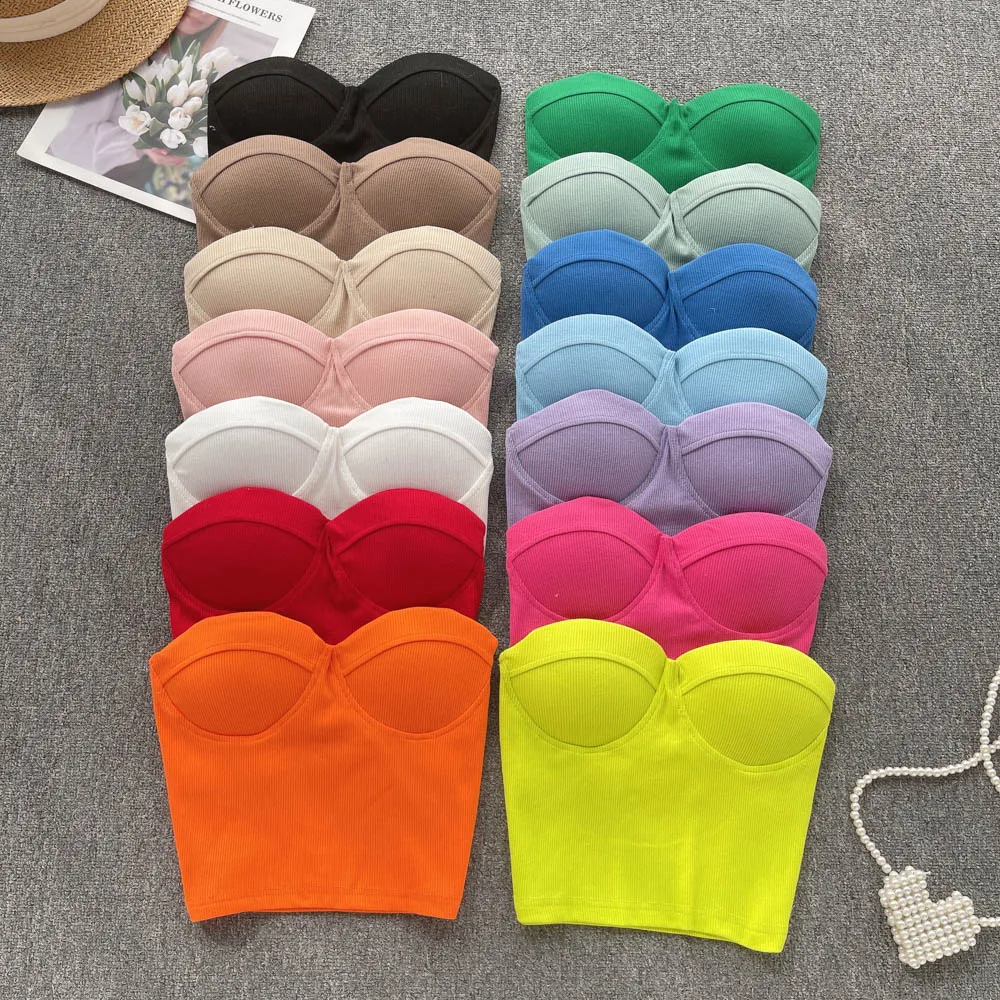Sexy Strapless Tube Top Vest Women's Innerwear Outerwear Beautiful Back One-piece with Chest Pad Wrapped Chest Top Summer