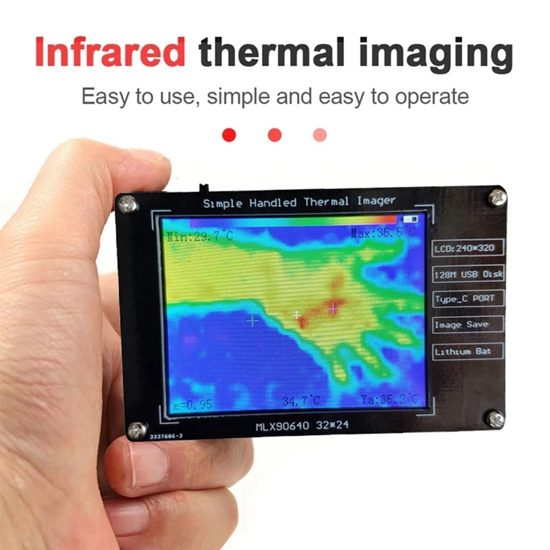 MLX90640 2.8 Inch LCD Digital Infrared Thermal Imaging 320X240 800MAh Temperature Detection DIY Thermal Imaging Camera