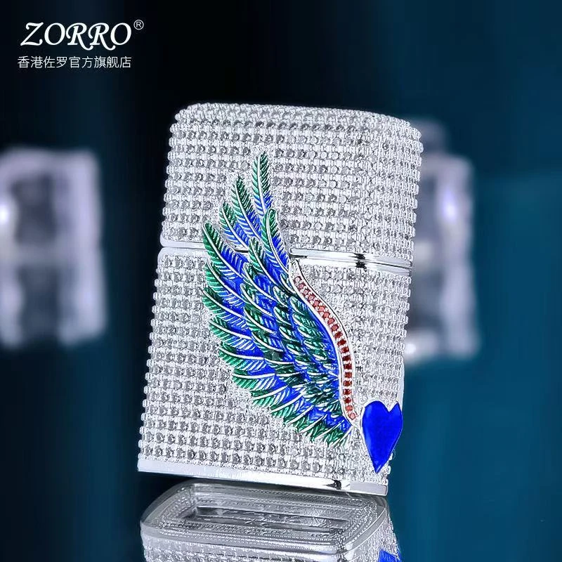 

ZORRO Genuine Kerosenes Lighter Windproof Full Diamond Love Angel Wings Personalized Creative Men's Gift Smoking Accessories