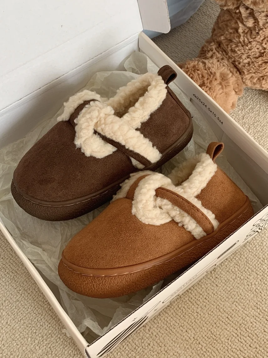 

Women Home Slipper Warm Household Shoes Plush Bucken Shoes Winter Boys And Girls Children's Warm Cotton Parent-child Bean Shoes