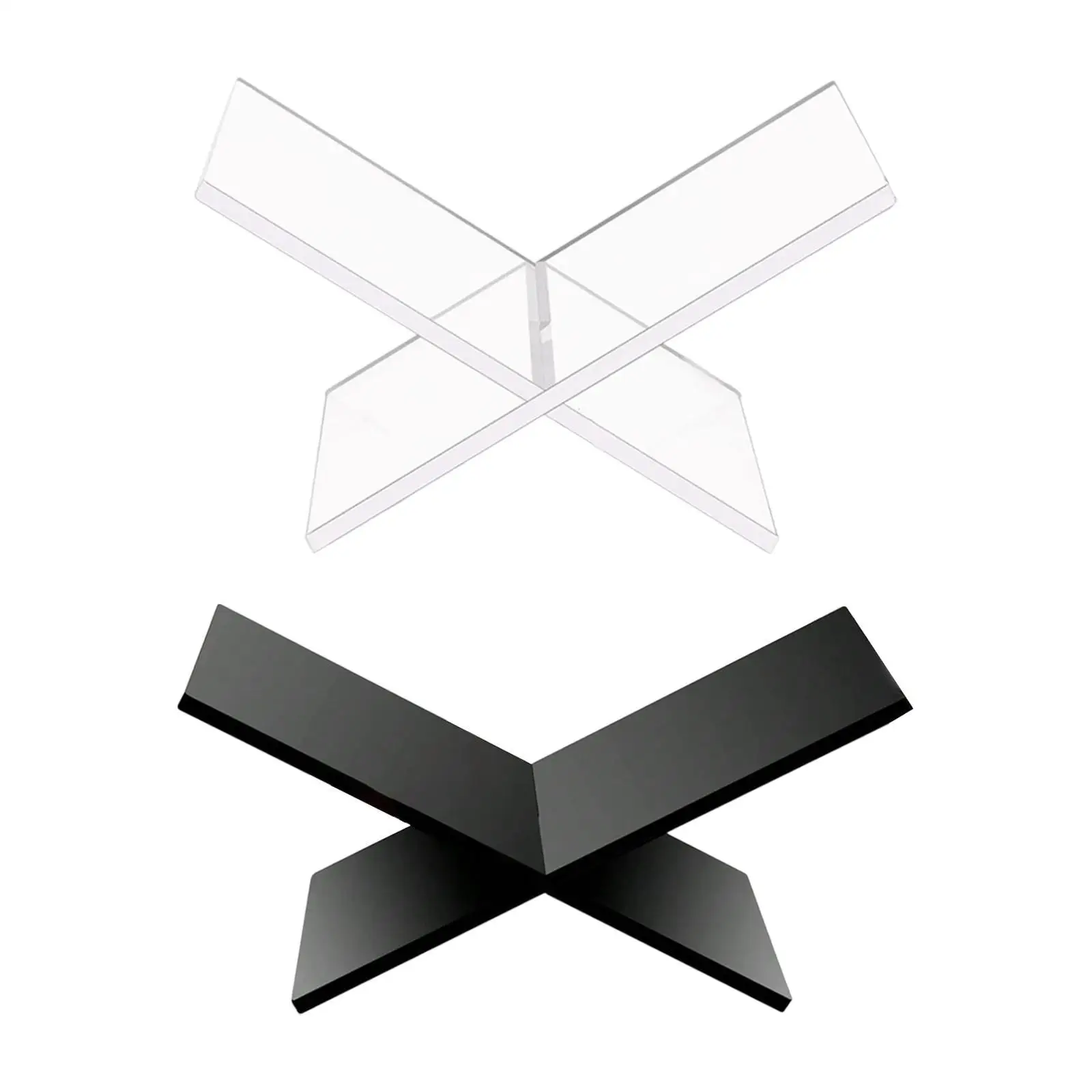 Acrylic book stand for viewing open and closed books, X-shaped holder for