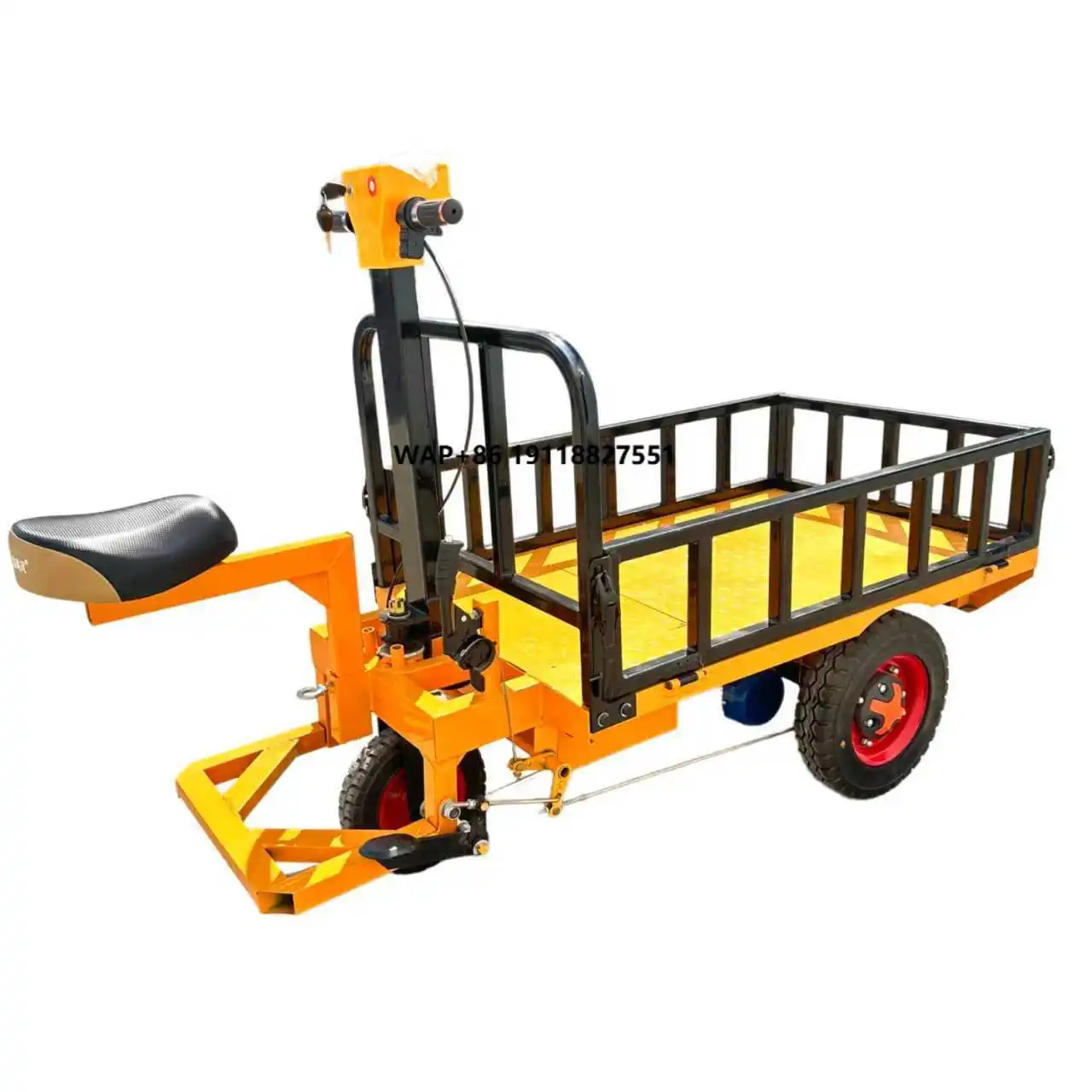 Heavy Duty Electric Handcart Platform Cargo Trolley Flatbed with Three-Wheel Industrial Usage OEM Customized Iron Material