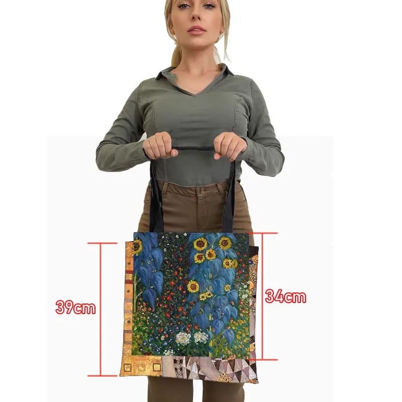 Vintage Painting Kiss / Water Lily Totes Women Handbag Monet / Gustav Klimt Canvas Shoulder Bag for Travel Shopping Bags Gift