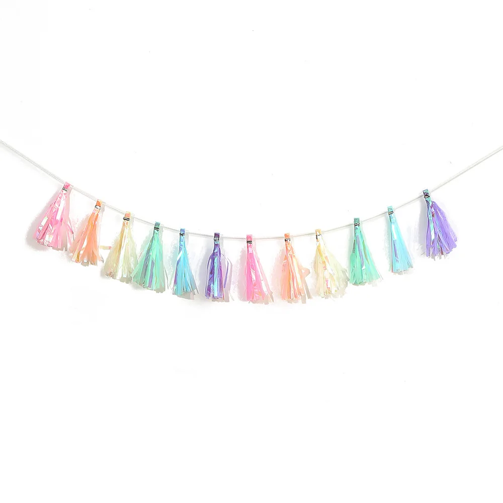 12 teile/satz bunte Quaste String Geburtstags feier Quaste Girlande hängen Ornament Hochzeit liefert Einhorn Meerjungfrau Party DIY Dekor