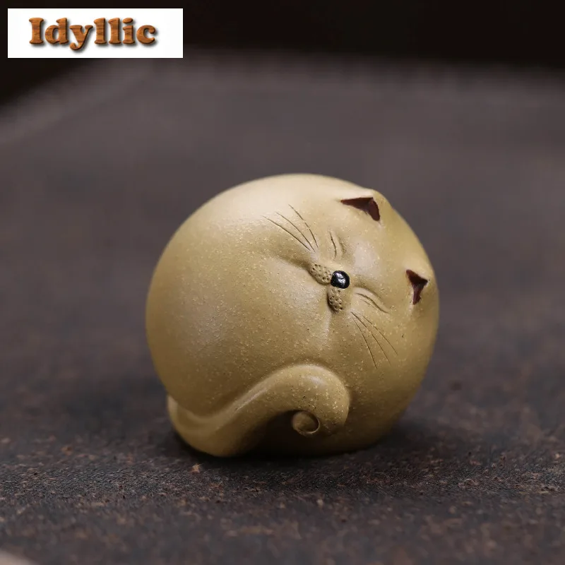 

Yixing Purple Clay Cute Cat Lid Saucer Tea Pet Japanese Tea Sculpture Tea Figurine Play Toys Tea Statue Ornaments Craftsmanship