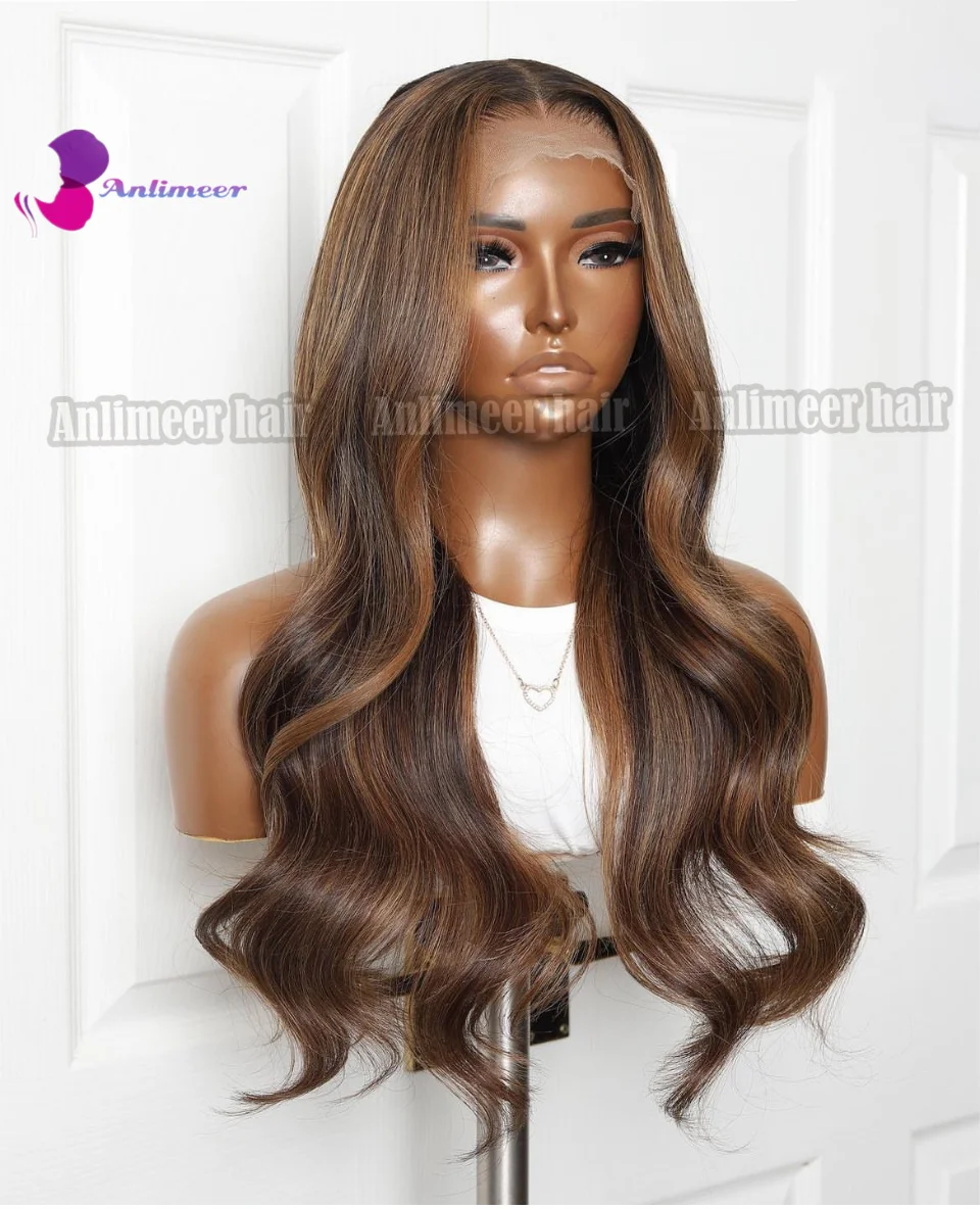 Chocolate Brown Highlighted WIg Human Hair Elastic Band 5X5 Lace Closure WIgs HUman Hair Transparent Lace Front Wigs Human Hair