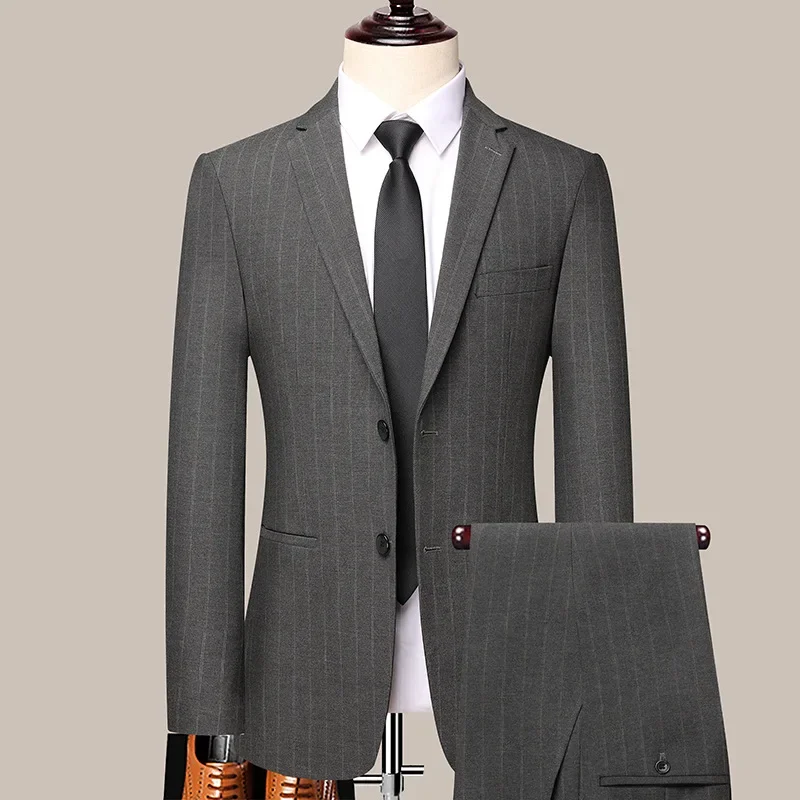 

(55) Suit for Middle-aged Men, Business Suit, Striped Professional Suit