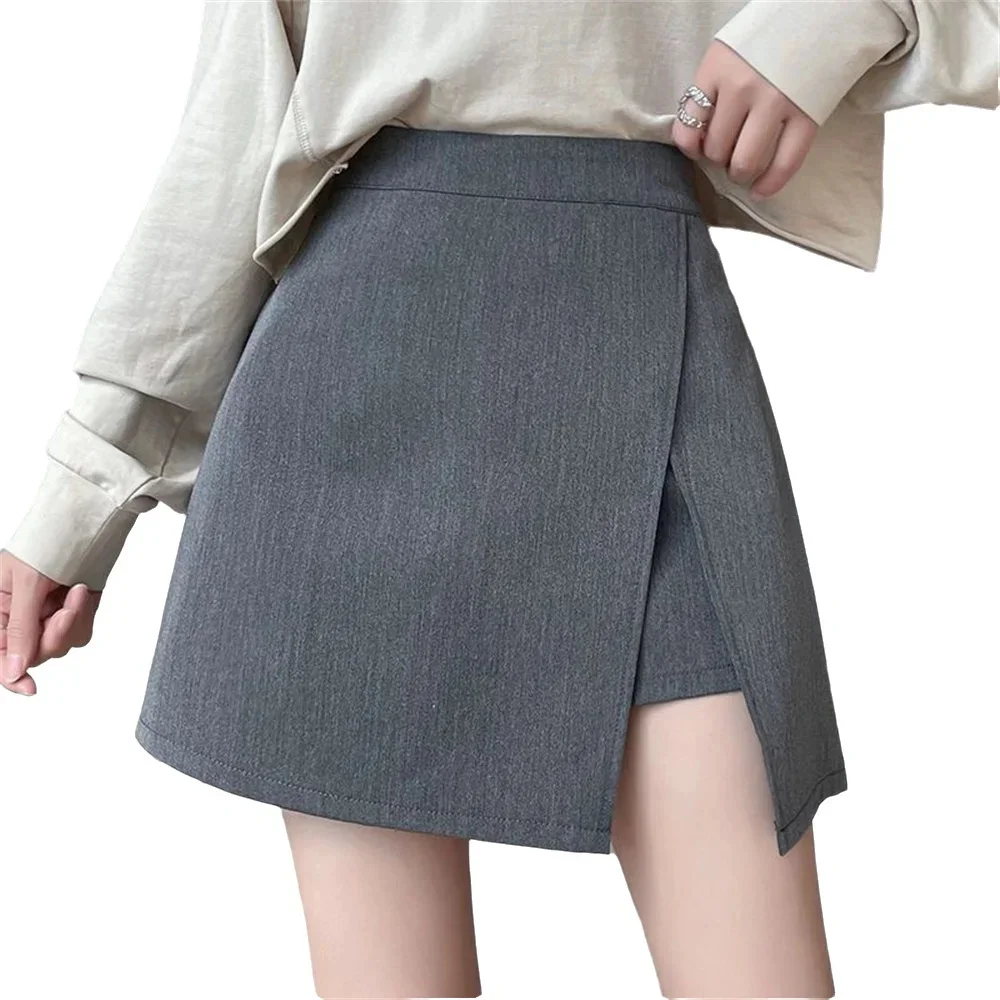 

2025 Black Grey Irregular Skirt A-line Women High Waist Skirt Korean Fashion Zipper All Matched Shorts Skirts vintage for women