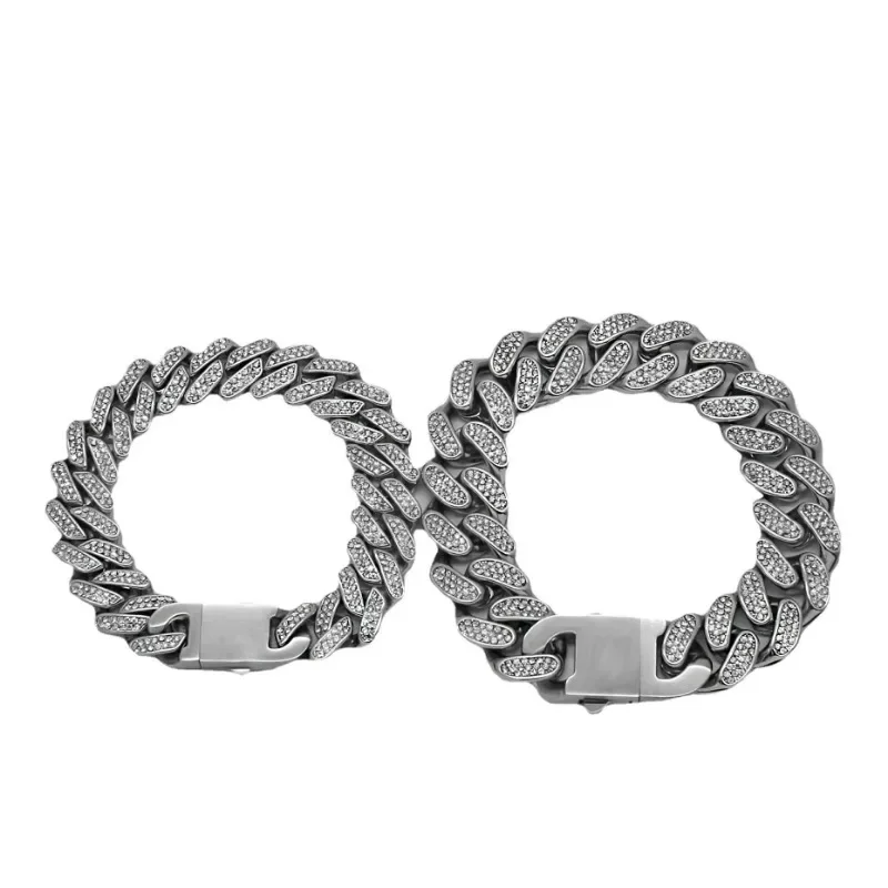 Two-color Full Diamond Design Stainless Steel Hip Hop Cuban Bracelet Trend Accessories Jewelry Gift