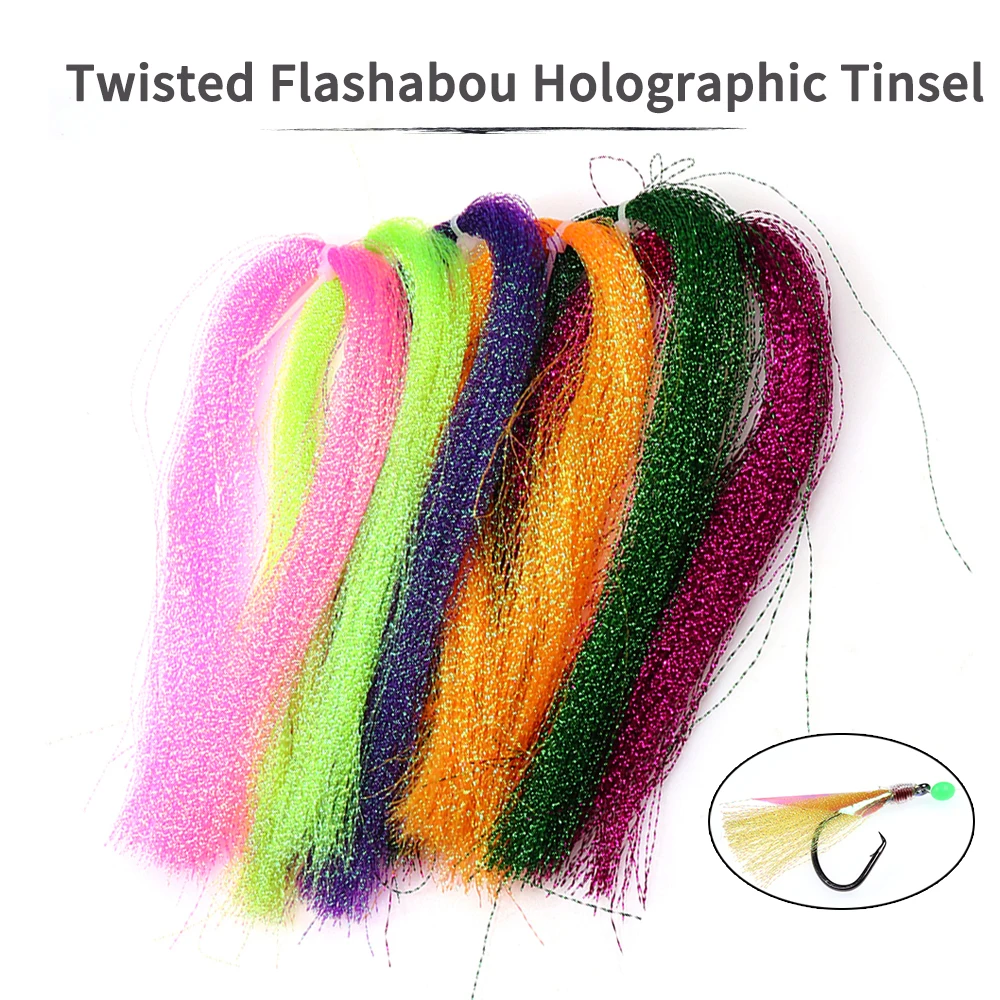 4 Beutel Holografisches Kristall-Twisted-Flash-Lametta für Angelfliegen, Salzwasser-Assist-Haken, Jig-Köder, Streamer, Fliegenbindematerial