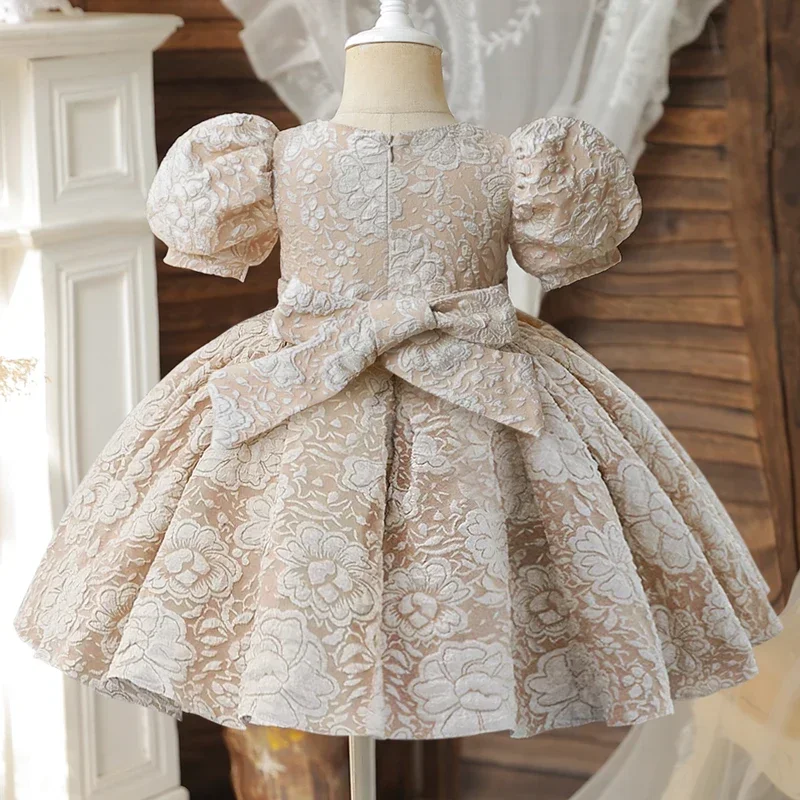 Baby Party Dresses for Girls 2024 Summer Vintage Court Ceremony Birthday Party Ball Gown Puff Sleeve Toddler Kids Princess Dress