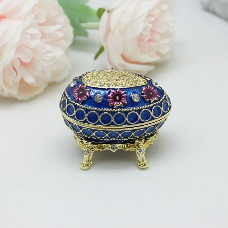 SHINNYGIFTS Cajas de regalo de Pascua Esmalte de peltre Caja de regalo de joyería de huevo de Faberge Cajas de baratijas con forma de huevo