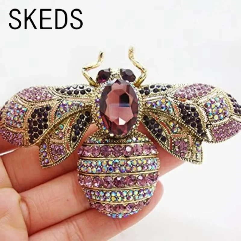SKEDS Luxury Exaggerated Vintage Women Crystal Bee Brooch Pin Fashion Elegant Lady Exquisite Insect Rhinestone Badges