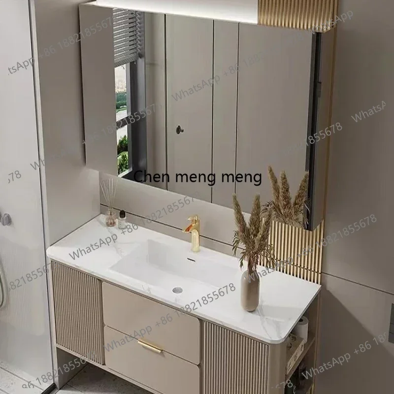 

Light Luxury Rock Bathroom Cabinet Nordic Seamless Integrated Ceramic Basin Hand Washing Face Washbasin Home Furniture