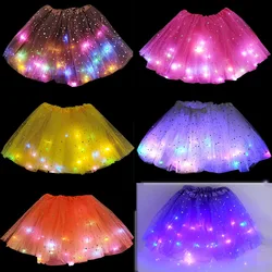 Saias tutu com luz LED neon para mulheres, vestido curto para crianças, minissaia de fadas, brilho, princesa, palco, dança, presentes de aniversário, meninas