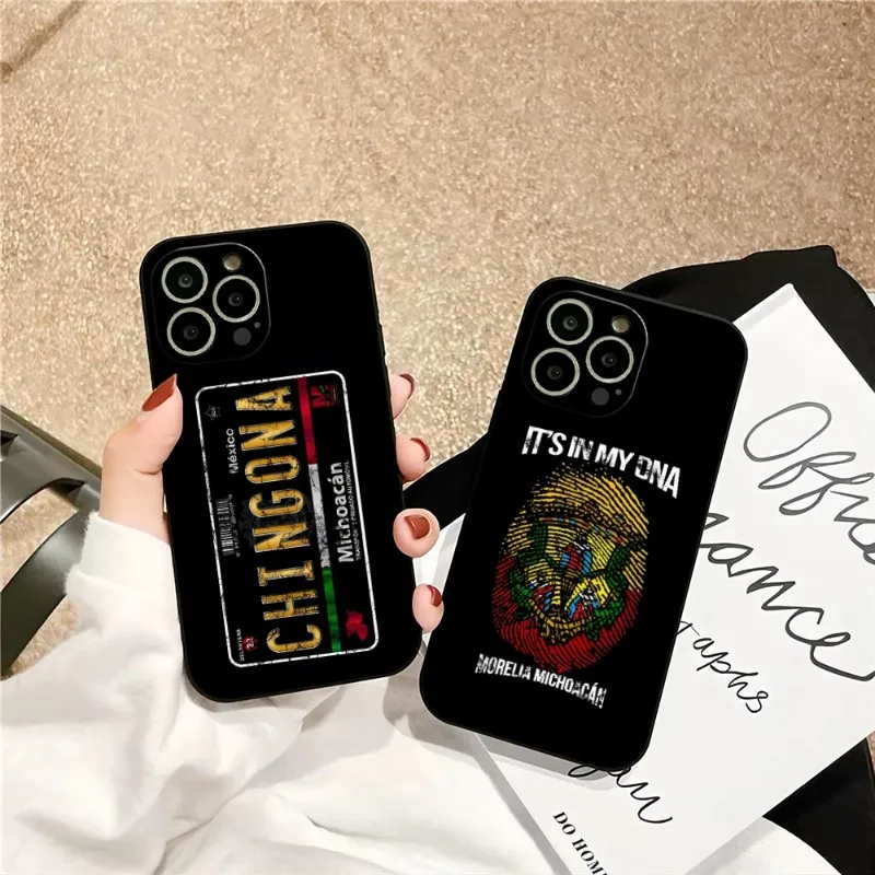 Michoacan License Plate Embroidery Phone Case For Iphone 13ProMax 15 11 13 14 Pro Xs Max Mini Xr X 7 8 6 6s Plus Shell Coque