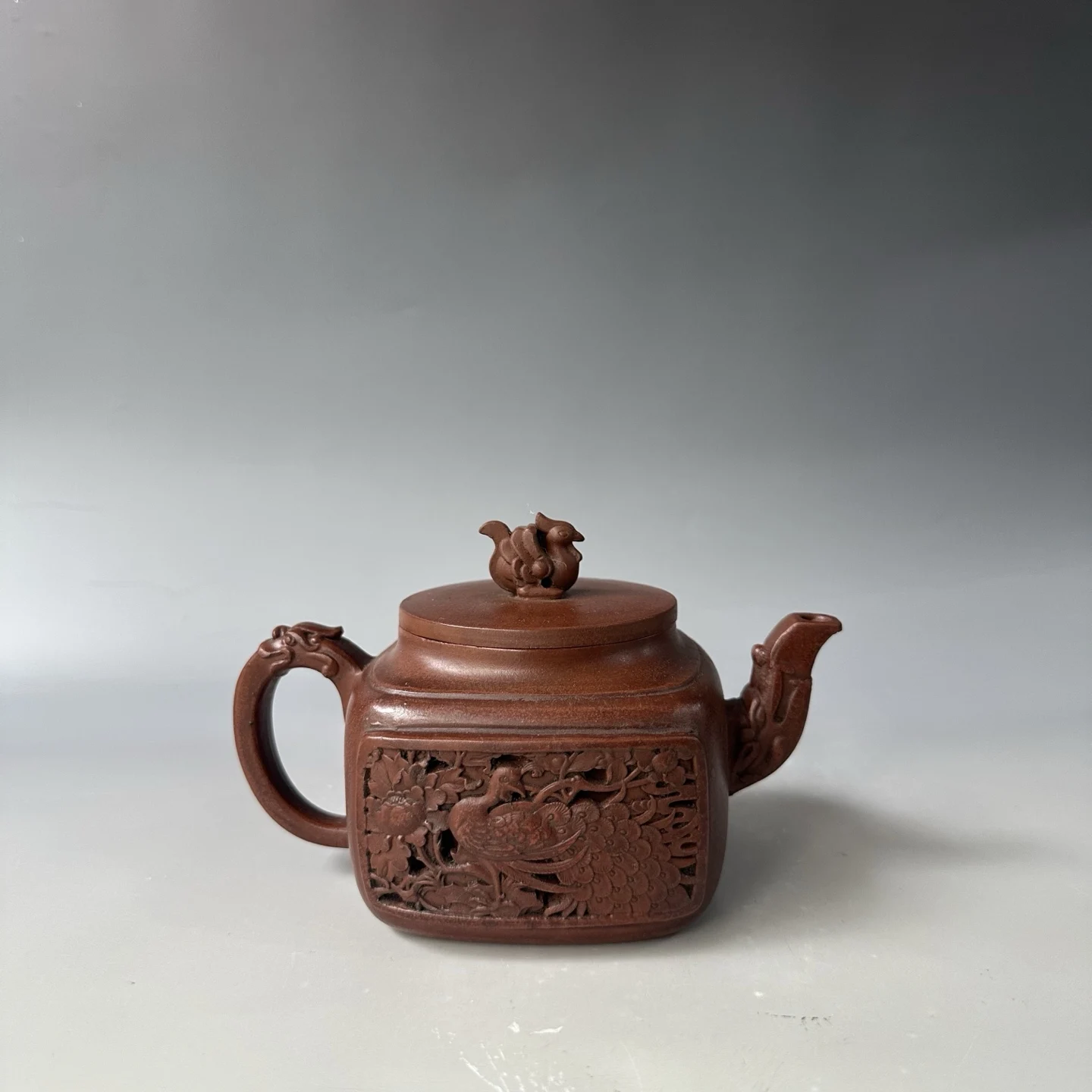 Old Chinese Handicraft Enameled YiXing Zisha (red stoneware) Teapot,bird,#06, with mark, Free shipping