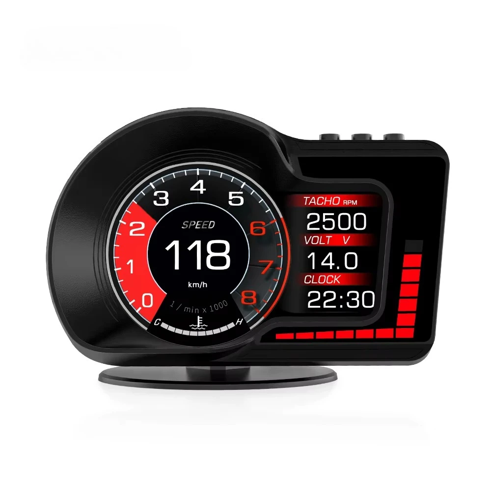 OBD2+GPS+Ambient light + Acceleration test Multi-alarm 3inch Head-up Display with Speed,Voltage,Water temp,Turbo pressure etc.