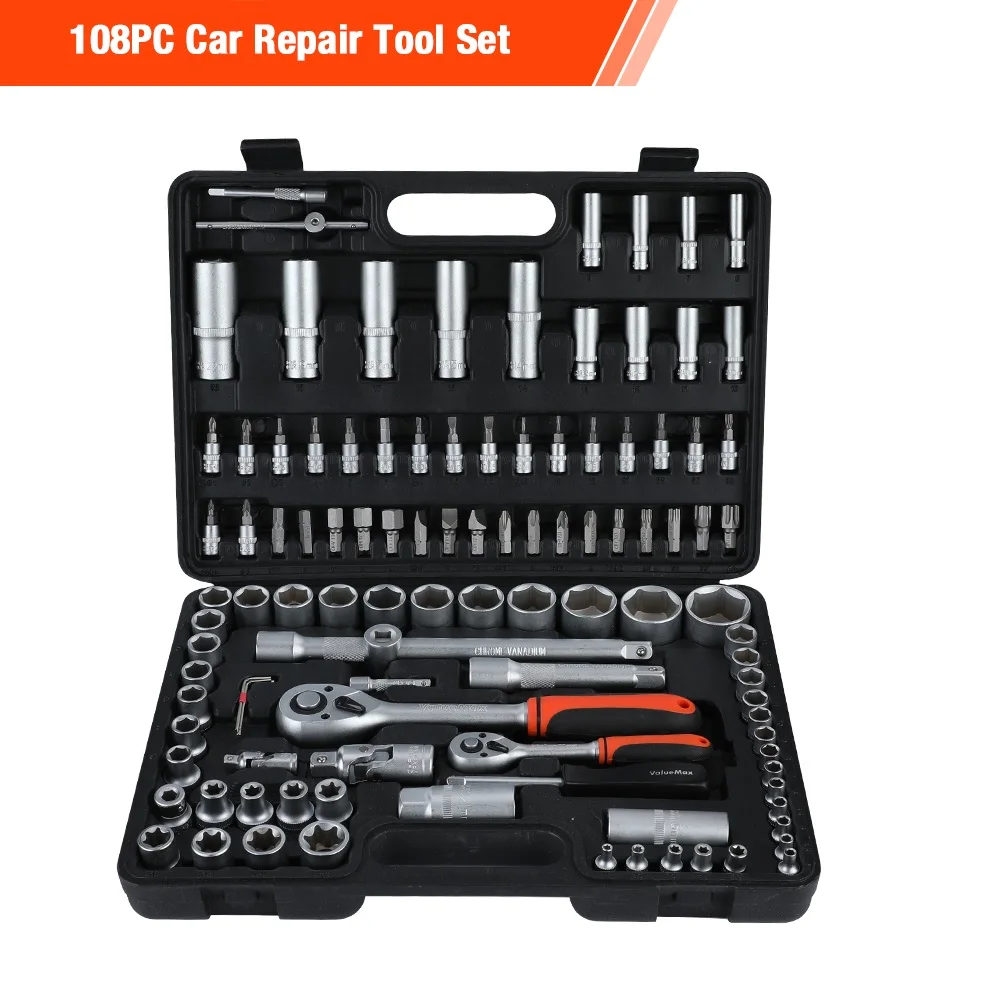 ValueMax 108PC Hand Tool Sets Car Repair Tool Kit Set Workshop Mechanical Tools Box for Home Socket Wrench Set Screwdriver Kit