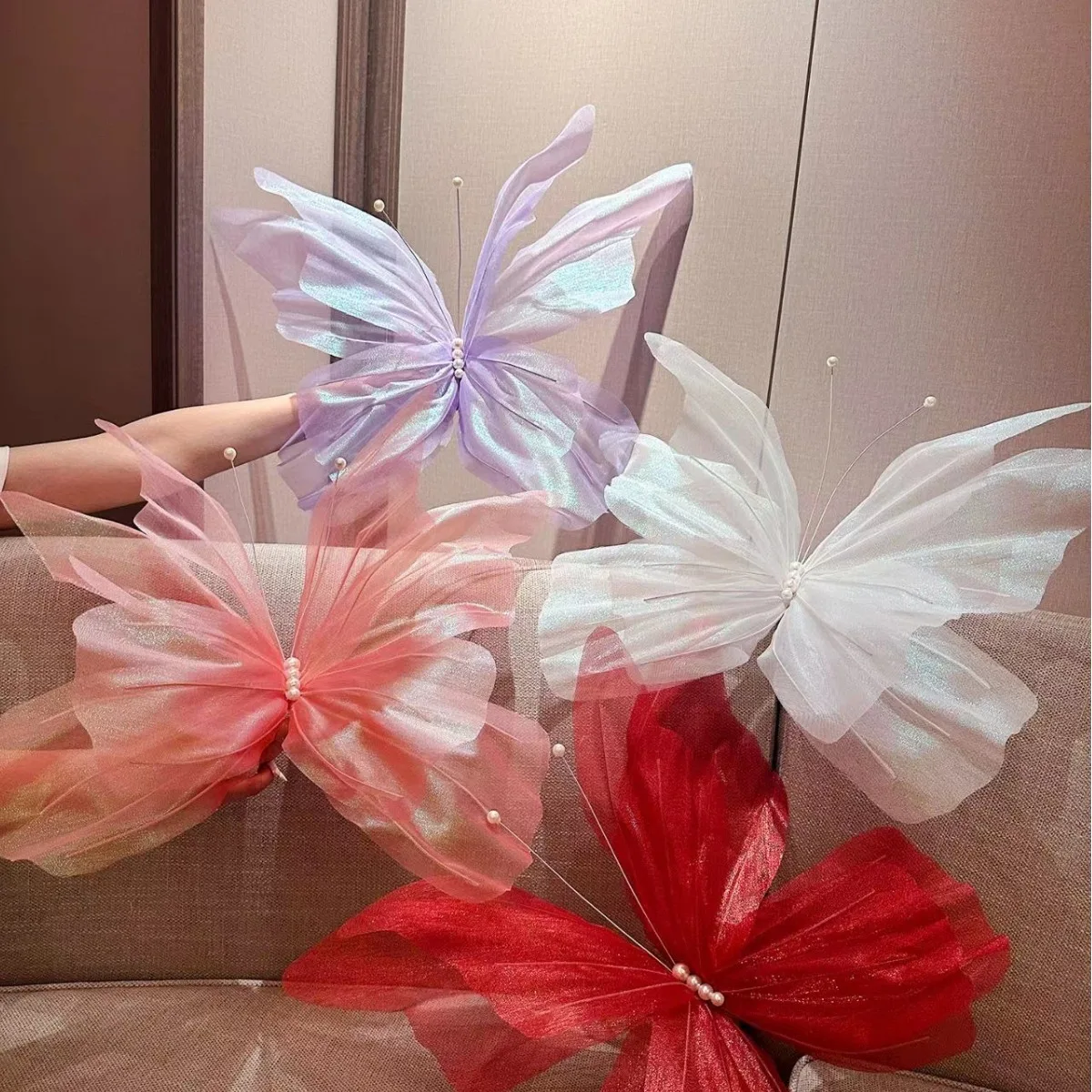 

Large Butterfly Simulation Gauze Flower Outdoor Wedding Holiday Decoration Large Fake Butterfly Hotel Window Decoration