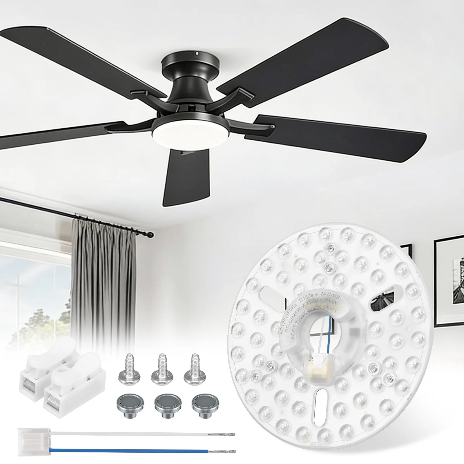 Ceiling Fan LED Light Replacement Panel 24W 160mm 3CCT Round Retrofit Kit Magnetic Circular PCB Board Source Room Fixture Module