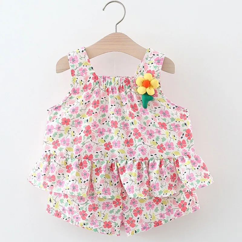 

Summer Infant Baby Girls Clothing Sets Flower Sleeveless Top Shorts 2Pcs Suit Toddler Girl Clothes Outfits Baby's Birthday Sets