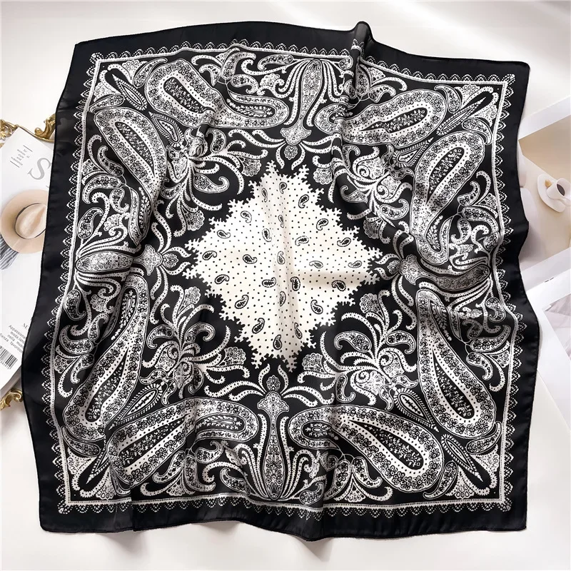 27.55in Elegant Paisley Print Square Scarf Thin Satin Shawl Casual Sunscreen Headscarf For Daily Life