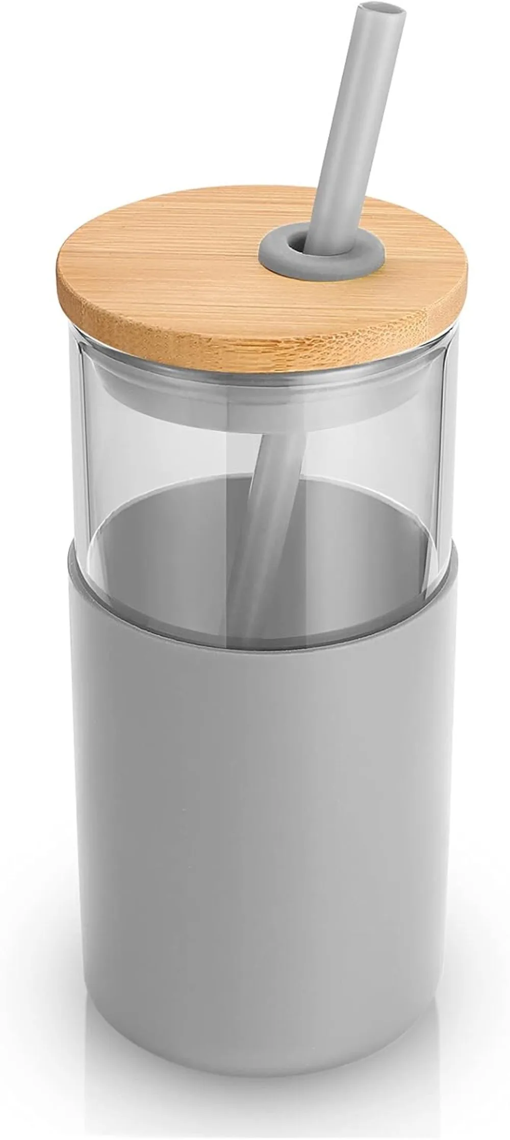 

16 oz Glass Tumbler with Straw and Bamboo Lid, Iced Coffee Cup Reusable, Smoothie Cups, Tumbler with Silicone Protective Sleeve