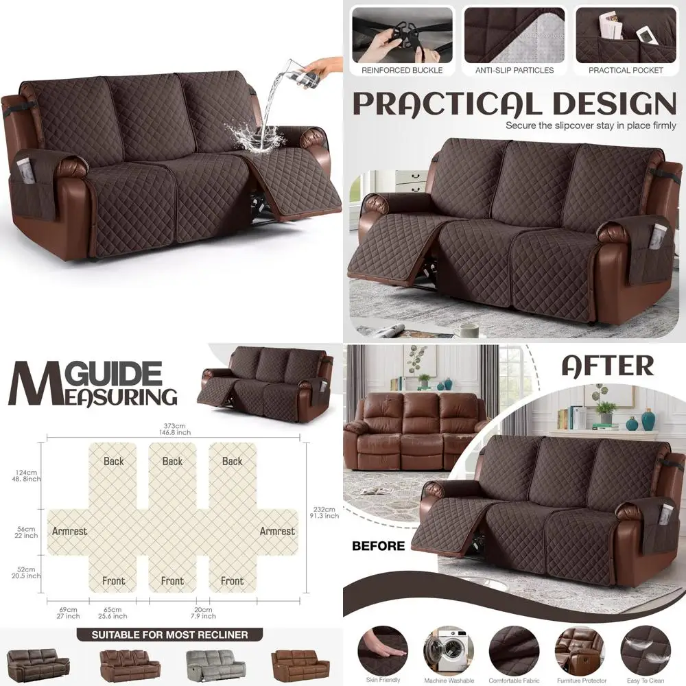 

Waterproof Reclining Sofa Cover, Non-Slip 3 Seat Couch Cover, Furniture Protector for Recliner Sofas
