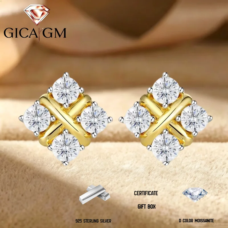 A Pair of 0.8CT Total Weight 925 Sterling Silver Moissanite Earrings, Elegant and Luxurious Style Jewelry, Engagement Accessory