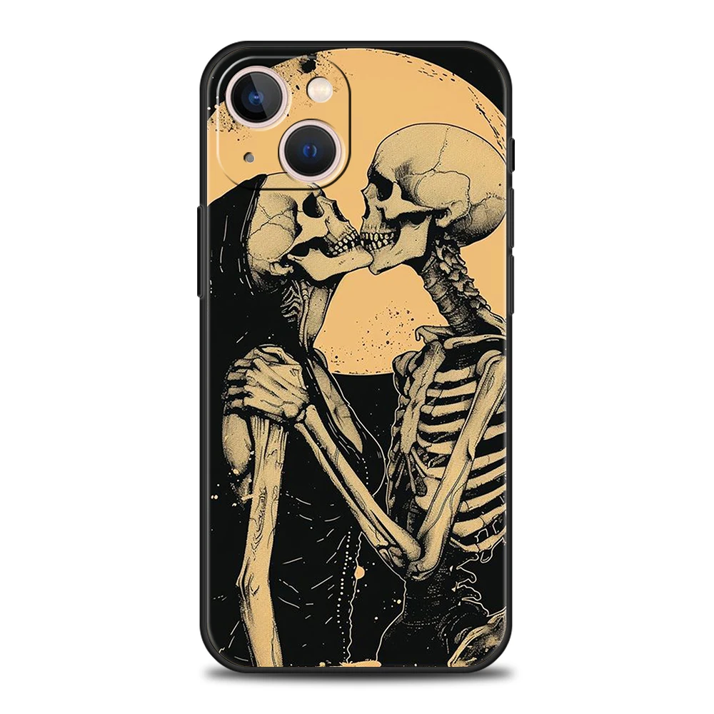 Love Skeleton Skull Phone Case for iPhone 16 15 14 13 12 Pro Max 11 Pro Max 7 8 Plus XS XR Shockproof Silicone Soft Shell Capas