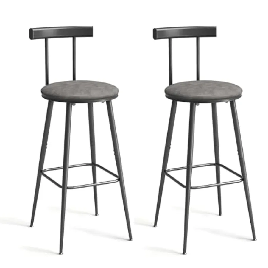 

Bar Stools, Set of 2 High Kitchen Barstools, Bar Chairs with Backrest and Footrest, Industrial Counter Stools with PU Soft seat