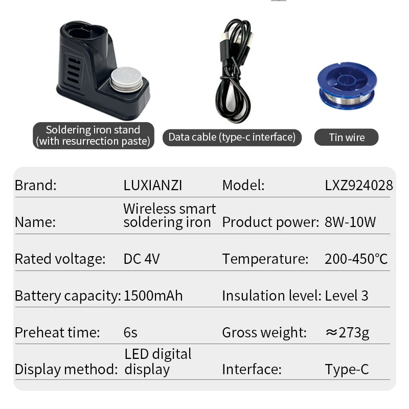 Imagem -04 - Luxianzi-usb sem Fio Ferro de Solda Elétrica Temperatura Ajustável Reparação de Ferramentas de Soldagem Soldador Display Digital Profissional