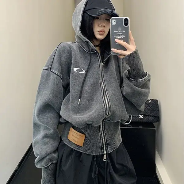 

Autumn Hooded Jacket Women New Niche Retro Widened Short Loose Retro Waisted Jacket 2024 Trend