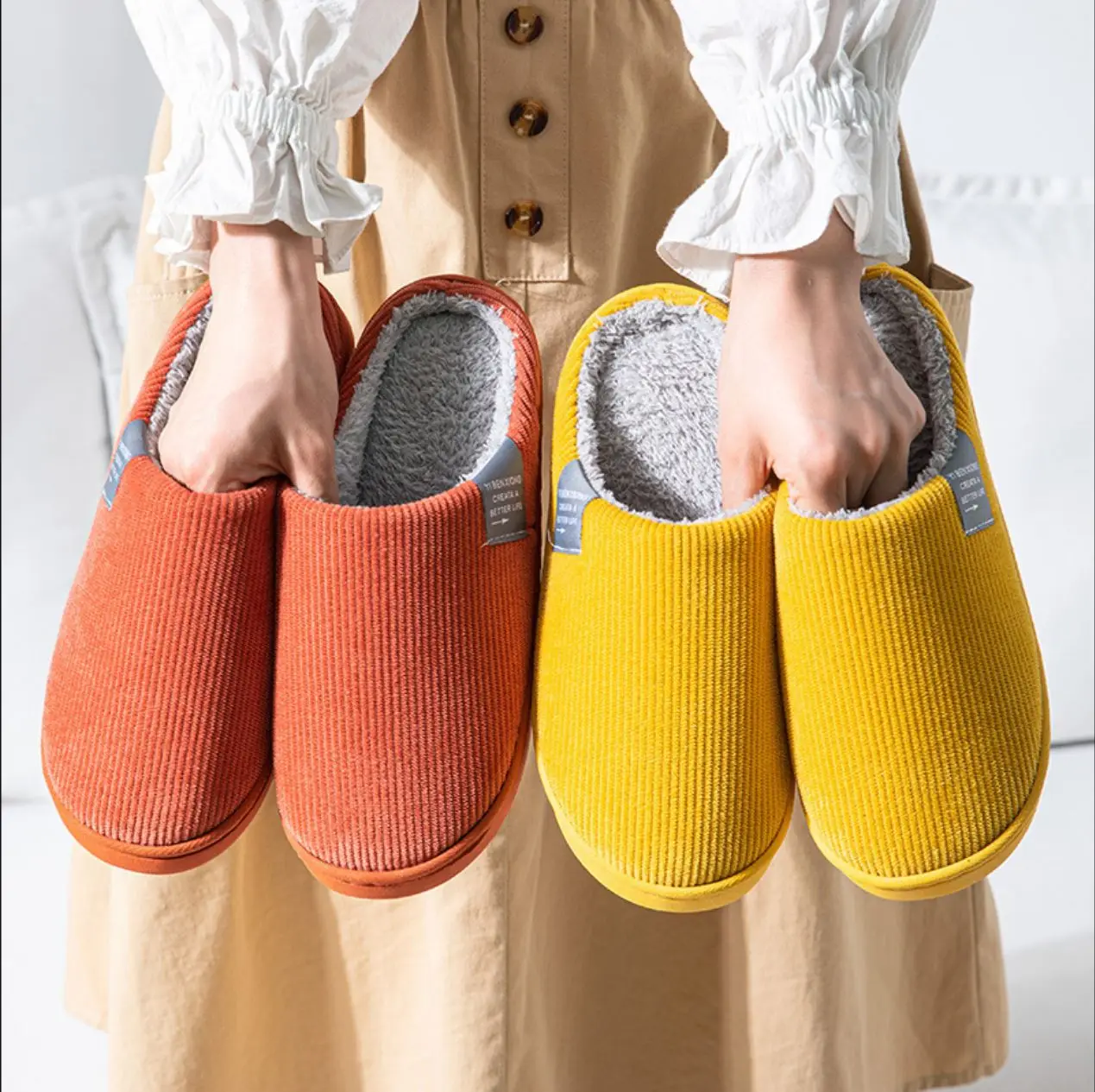 

NEW Women's Men's Casual Thick Soft Bottom Home Slippers Household Plush Slippers Anti-slip Thermal Slippers Indoor Winter Flats