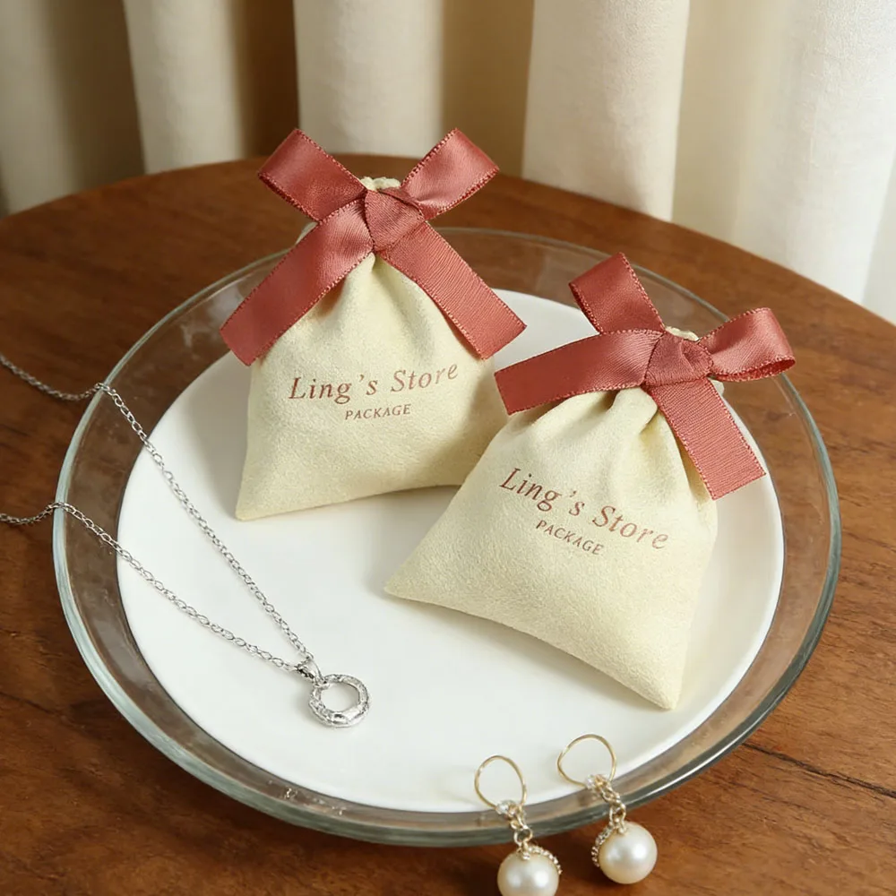 

100pcs Lovely Custom Logo Yellow Jewelry Velvet Flannel Bag Earrings Rings Pendant Bracelet Studs Pearl Cosmetic Organizer Pouch